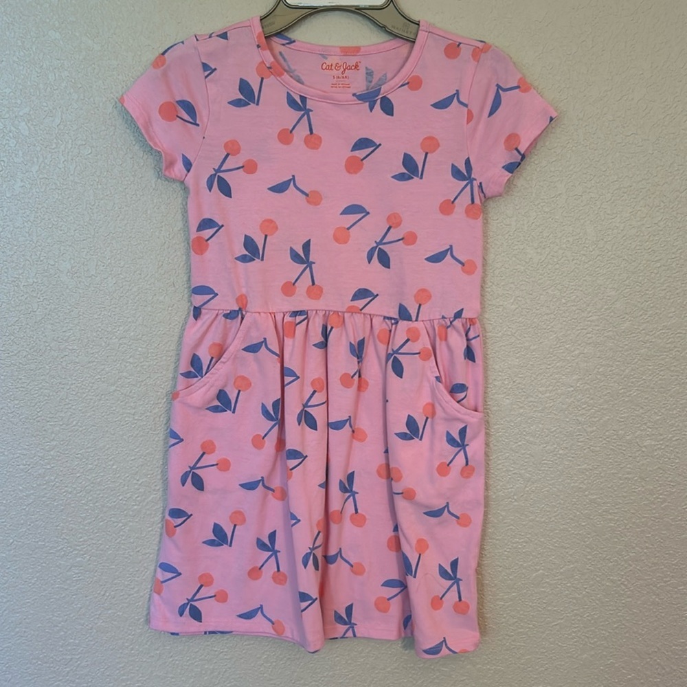 Cat & Jack Pink Cherry Print Knit Dress